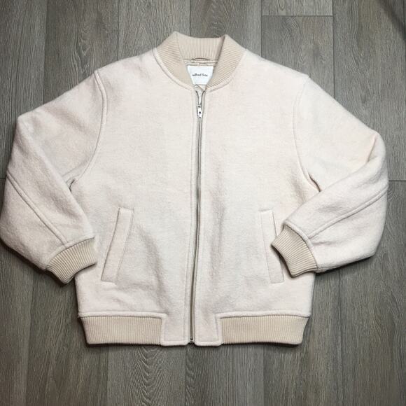 Aritizia Wilfred Free Insulated Merino Wool Bomber Jacket Tan Cream Rib Trim M - Picture 2 of 10